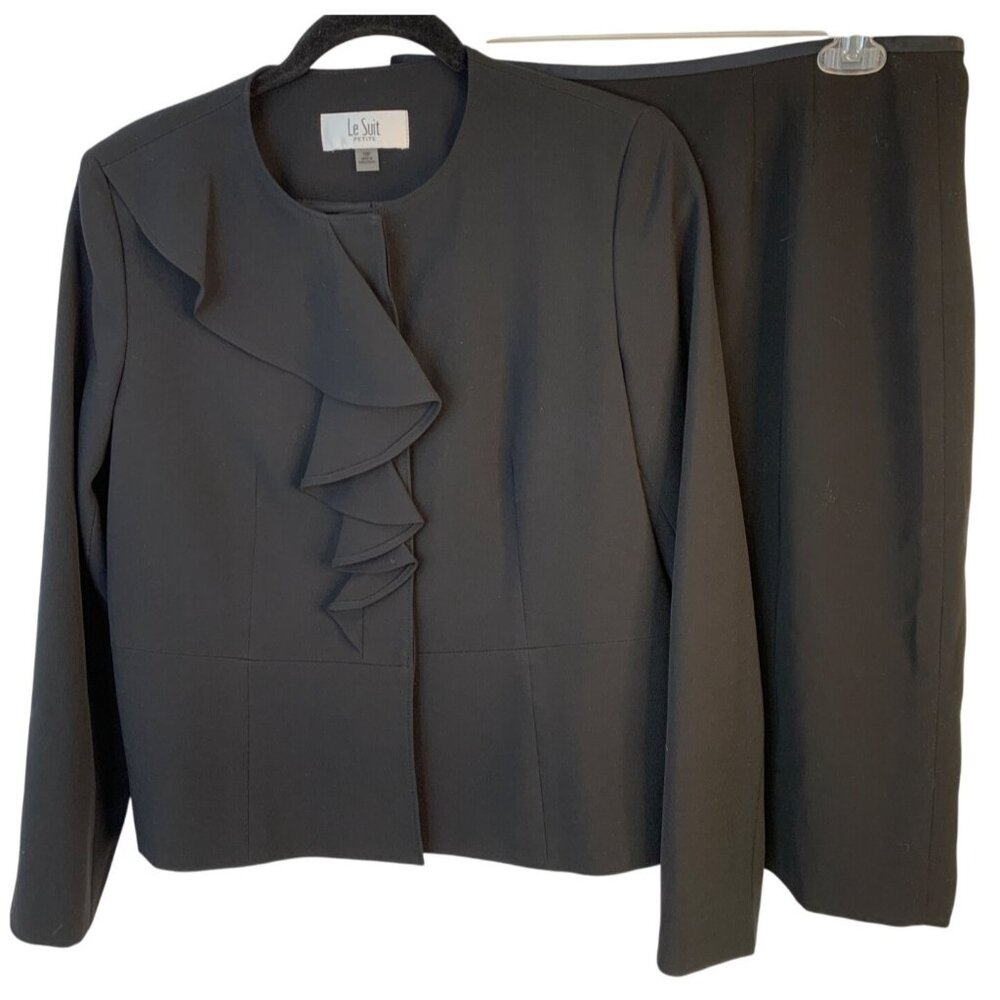 NWT Womens Sz 10P Le Suit Black Petite 2-Piece Suit Set  Jacket & Skirt 8438